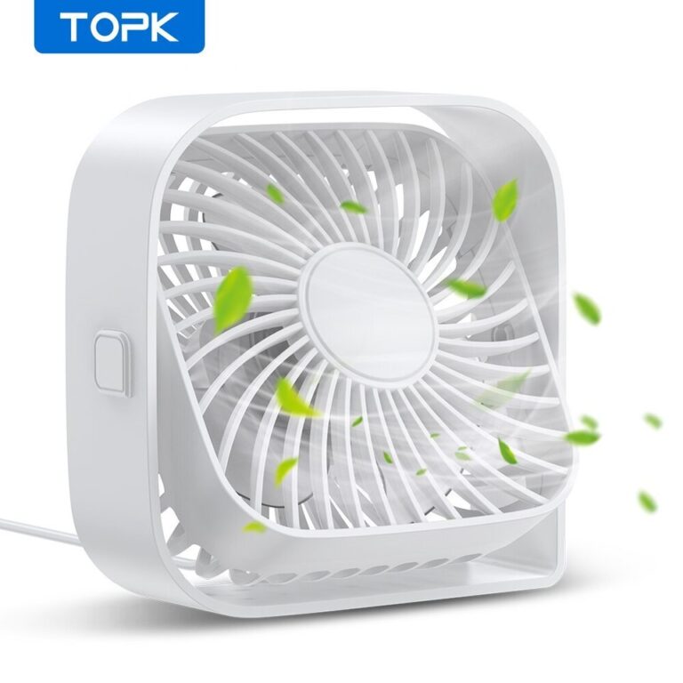 Ventilador de mesa TOPK USB Forte fluxo de ar e operação silenciosa Vento de 3 velocidades Mini ventilador de mesa Cabeça giratória em 360° para mesa de escritório em casa - Image 5