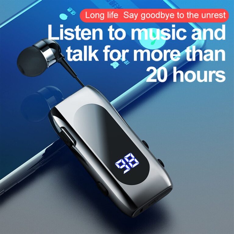 Fone de ouvido compatível com Bluetooth, cabo retrátil de lapela V5.2, fone de ouvido esportivo único intra-auricular inteligente com visor digital de LED - Image 7