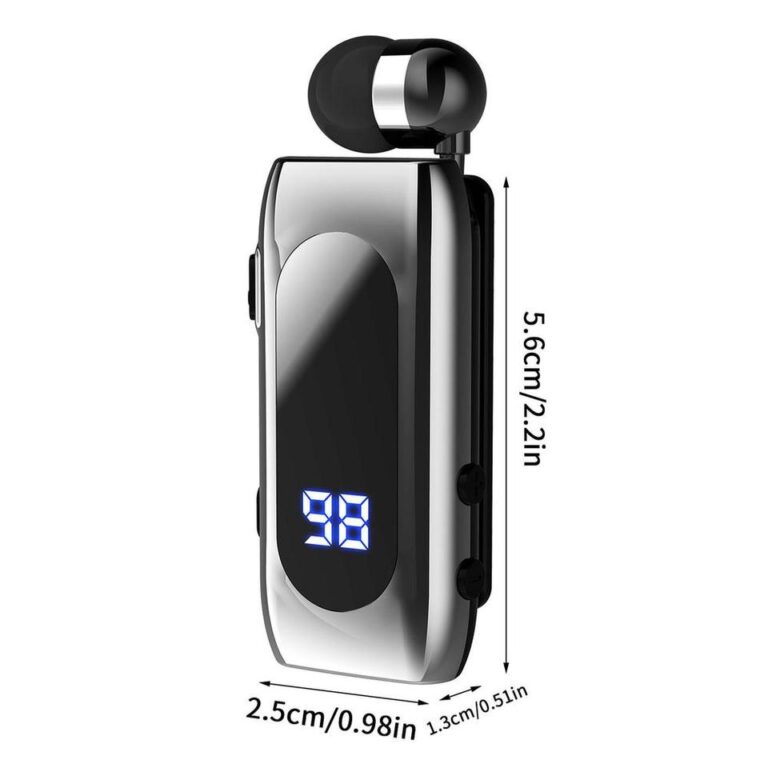Fone de ouvido compatível com Bluetooth, cabo retrátil de lapela V5.2, fone de ouvido esportivo único intra-auricular inteligente com visor digital de LED - Image 4