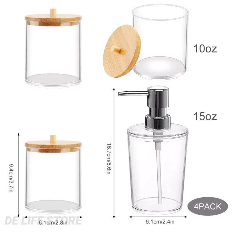 Bamboo Bathroom Accessories Set liquid Lotion Soap Dispenser Cotton Pad holder Cotton Jar Acrylic Organizer For Bathroom - Image 2