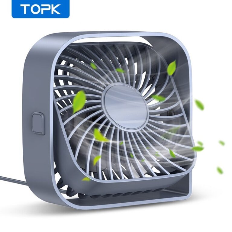Ventilador de mesa TOPK USB Forte fluxo de ar e operação silenciosa Vento de 3 velocidades Mini ventilador de mesa Cabeça giratória em 360° para mesa de escritório em casa - Image 6