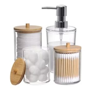 Bamboo Bathroom Accessories Set liquid Lotion Soap Dispenser Cotton Pad holder Cotton Jar Acrylic Organizer For Bathroom