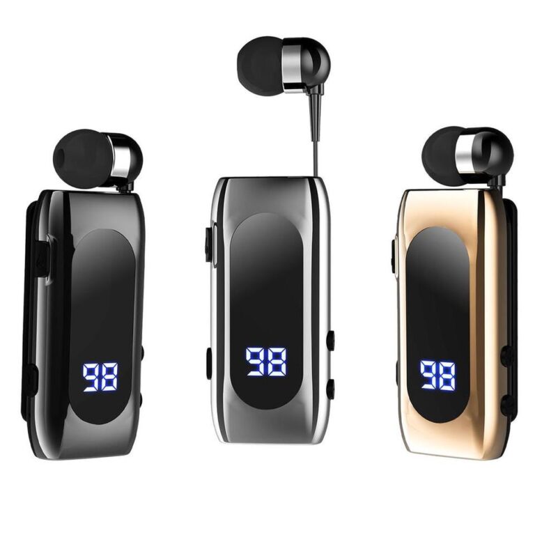 Fone de ouvido compatível com Bluetooth, cabo retrátil de lapela V5.2, fone de ouvido esportivo único intra-auricular inteligente com visor digital de LED