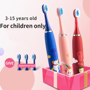 Escova de dentes elétrica infantil colorida com cabeças de reposição Escova de limpeza ultrassônica recarregável para cabelos macios para crianças