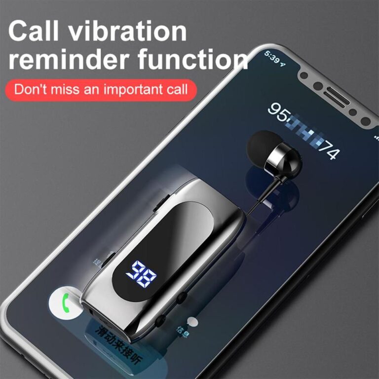 Fone de ouvido compatível com Bluetooth, cabo retrátil de lapela V5.2, fone de ouvido esportivo único intra-auricular inteligente com visor digital de LED - Image 3