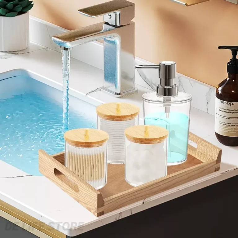 Bamboo Bathroom Accessories Set liquid Lotion Soap Dispenser Cotton Pad holder Cotton Jar Acrylic Organizer For Bathroom - Image 3