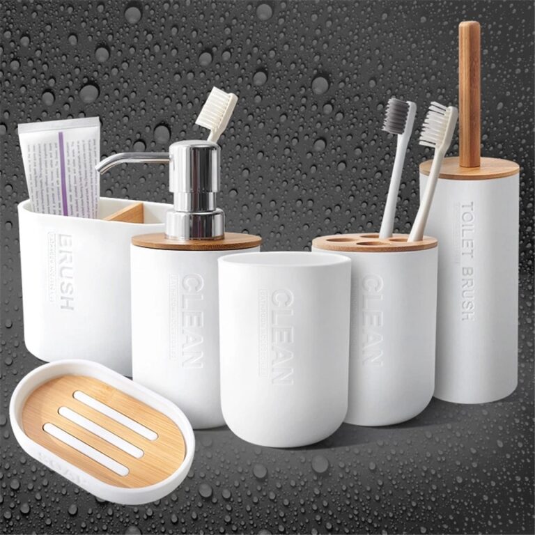 Bamboo Soap Dispenser Toothbrush Holder Bathroom Accessories Set Modern Household Bath Room Supply Shower Gel Dish Soap Rack Cup - Image 4