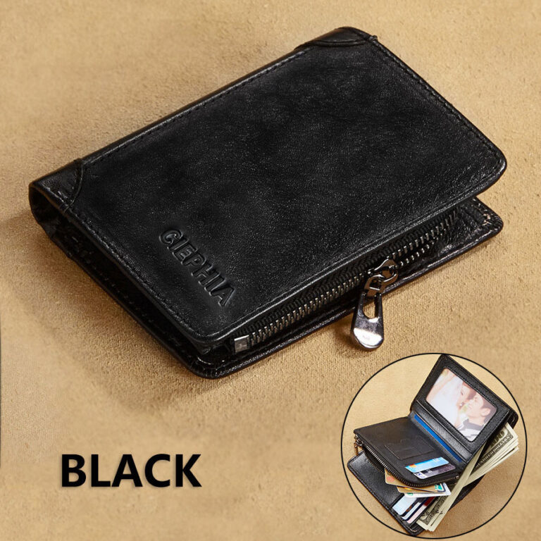 Carteiras de Couro Genuíno para Homens Vintage Curto Multifuncional Bolsa de Negócios com Bloqueio de RFID com Zíper Porta Cartão de Crédito Bolsa de Dinheiro - Image 4