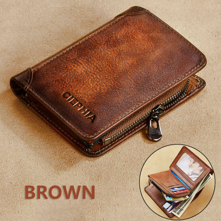 Carteiras de Couro Genuíno para Homens Vintage Curto Multifuncional Bolsa de Negócios com Bloqueio de RFID com Zíper Porta Cartão de Crédito Bolsa de Dinheiro - Image 8