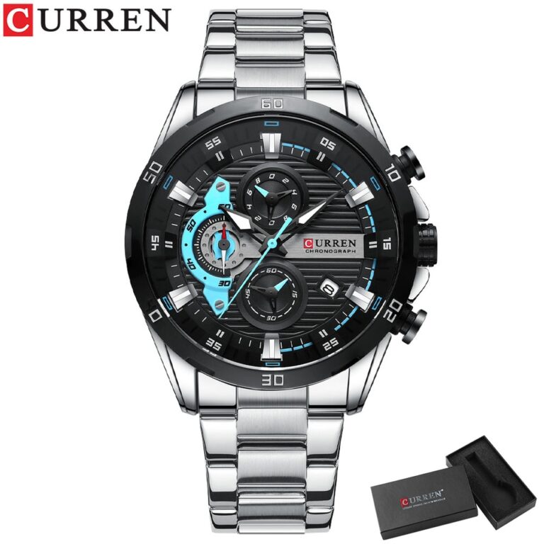 Relógios de aço inoxidável CURREN para homens criativos, mostrador luminoso com cronógrafo, relógios de pulso casuais masculinos - Image 2
