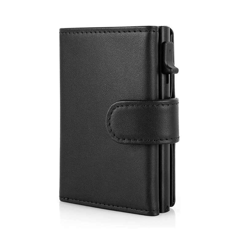 Porta-Cartões Carteira Magra Minimalista Pop-Up de Couro Homens Carteiras RFID Bloqueando Metal Estojo de Cartão Bancário com Bolso para Moedas - Image 5