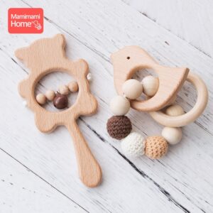 1 conjunto de brinquedos para bebês música chocalho madeira crochê contas pulseira de madeira roedor mastigar ginásio montessori bebê mordedor produtos presente recém-nascido
