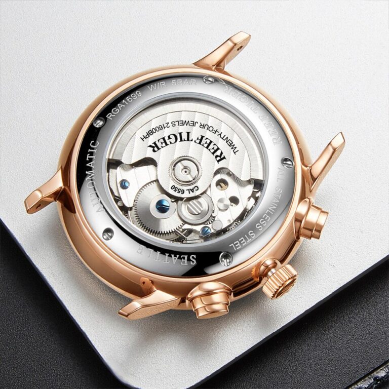Reef Tiger/RT Luxury Dress Watch Masculino Multifuncional Rosa Dourado Marrom Pulseira de Couro Relógio Automático Date Day RGA1699 - Image 11