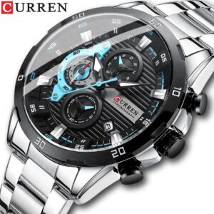 Relógios de aço inoxidável CURREN para homens criativos, mostrador luminoso com cronógrafo, relógios de pulso casuais masculinos