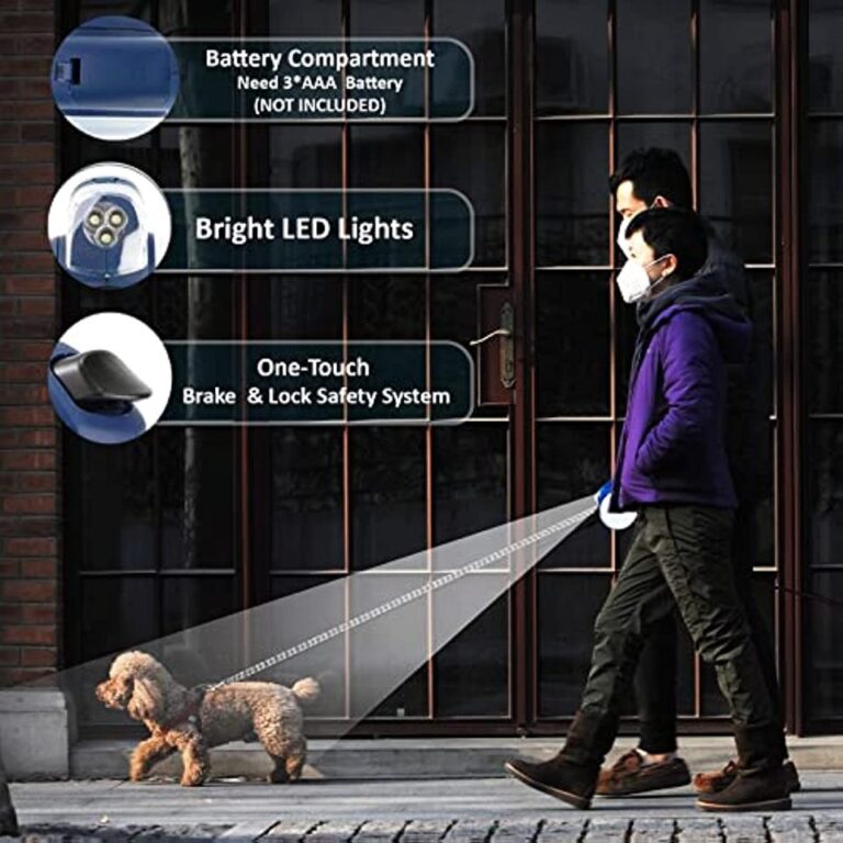 Coleira retrátil para cachorro com luz para caminhada noturna para animais de estimação com bolsa para cocô tigela de água caixa de comida 13 pés coleira forte para cachorro - Image 2
