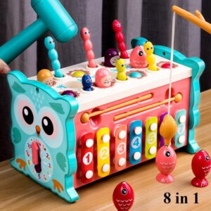 Bebê Montessori Brinquedos Pesca Coruja Cubo 0 6 12 Meses Aprendendo Relógio Educacional Crianças Conjunto de Jogo de Martelo com Música Quebra-Cabeça Piano Presente