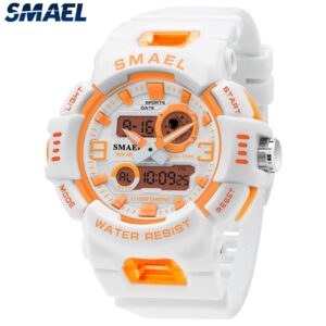 Relógio feminino Quartzo SMAEL Relógios esportivos 50M Relógios de pulso à prova d'água Dual Time Moda Relógio branco 8083 Relógios femininos Digital