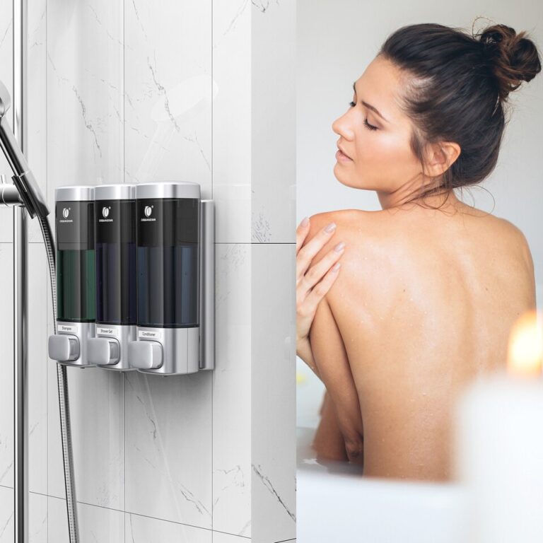 Dispensador de shampoo montado na parede triplo para banheiro chuveiro gel condicionador recipiente de loção transparente garrafa recarregável - Image 9