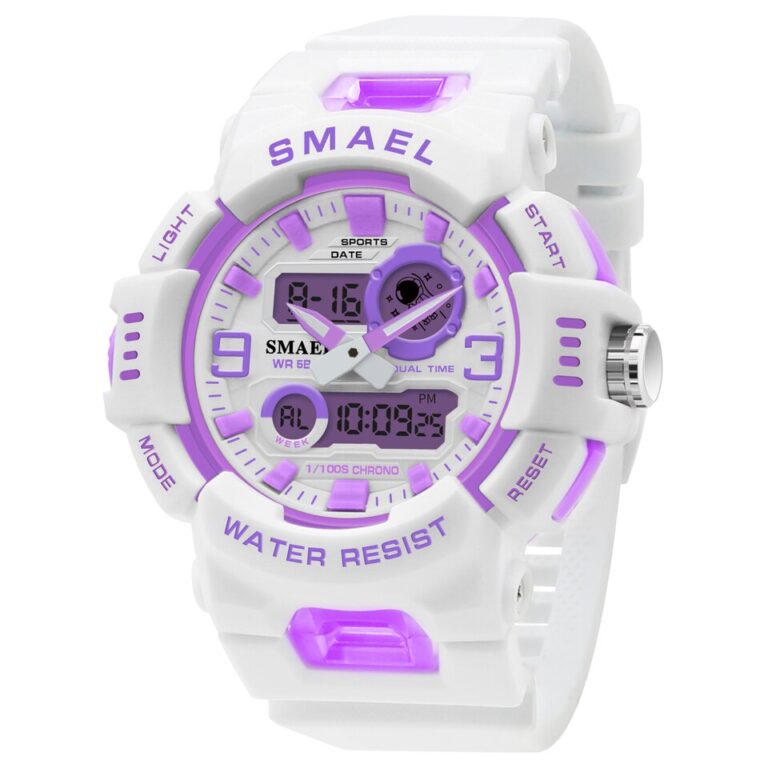 Relógio feminino Quartzo SMAEL Relógios esportivos 50M Relógios de pulso à prova d'água Dual Time Moda Relógio branco 8083 Relógios femininos Digital - Image 5