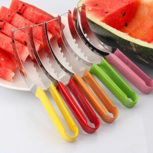 Cortador de melancia Cortador de aço inoxidável Cor de plástico antiderrapante Alça que não machuca as mãos Cantaloupe Cozinha Ferramenta de corte de frutas