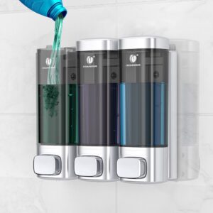 Dispensador de shampoo montado na parede triplo para banheiro chuveiro gel condicionador recipiente de loção transparente garrafa recarregável