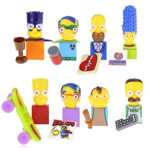8Pcs/Set Figuras Simpsons Homer Bart Simpsons Modelo Família Proton Milhouse Ação Blocos de Construção Presente Brinquedos para Crianças