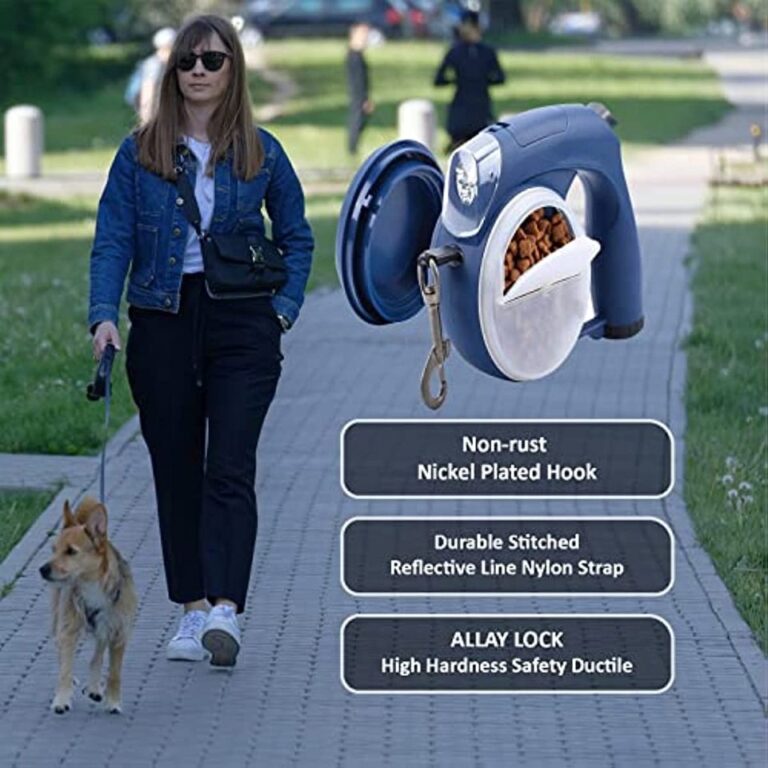 Coleira retrátil para cachorro com luz para caminhada noturna para animais de estimação com bolsa para cocô tigela de água caixa de comida 13 pés coleira forte para cachorro - Image 7