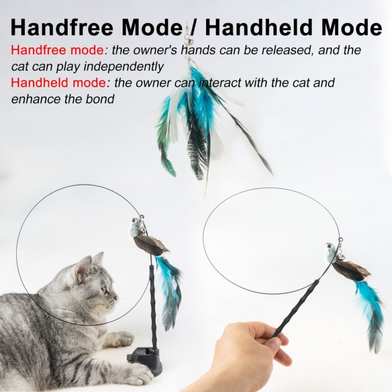 Varinha mãos livres pássaro/pena gato com sino ventosa poderosa brinquedos interativos para gatos gatinho caça exercício produtos para animais de estimação - Image 27