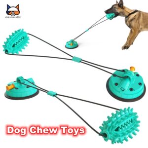 Brinquedos para mastigar para cães Corda e ventosa a vácuo e bola para mastigar multifuncional Jogo de cabo-de-guerra Distribuidor de comida Squeak Clean Teeth Brinquedos para cães