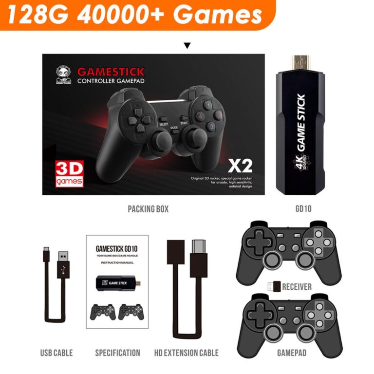 Console de jogos 4/2 gamepad 4K GD10 Game Stick HD Output TV Game Stick 2.4G Dual Handle Console de videogame portátil para simuladores - Image 9