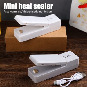 Mini selador de saco 2 em 1 usb recarregável, selador de calor com faca cortadora, selador portátil recarregável para armazenamento de alimentos de saco plástico