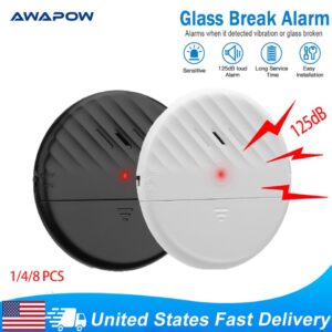 Sensor de vibração de porta de janela sem fio Awapow 125dB Vibração de quebra de vidro Sensor de assaltante Alarme Sistema detector de alarme de segurança doméstica