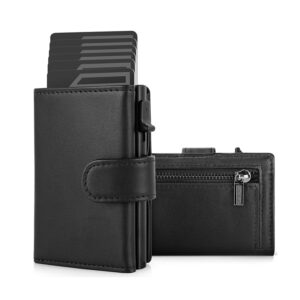 Porta-Cartões Carteira Magra Minimalista Pop-Up de Couro Homens Carteiras RFID Bloqueando Metal Estojo de Cartão Bancário com Bolso para Moedas