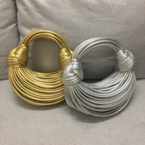 Bolsa de mão de noite dourada de 25 cm para mulheres bolsa de nó de prata bolsa de nó duplo bolsa de tecido de ouro com nó
