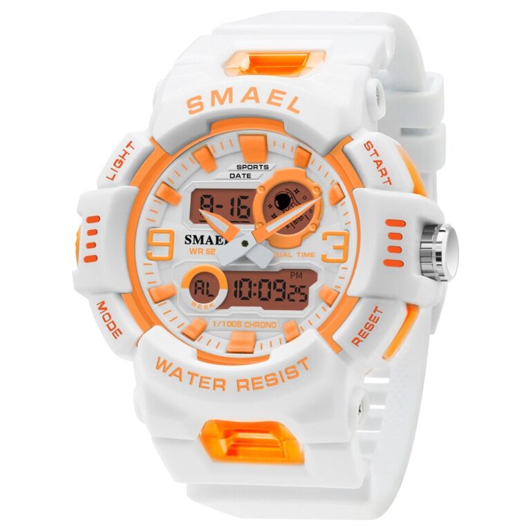 Relógio feminino Quartzo SMAEL Relógios esportivos 50M Relógios de pulso à prova d'água Dual Time Moda Relógio branco 8083 Relógios femininos Digital - Image 4
