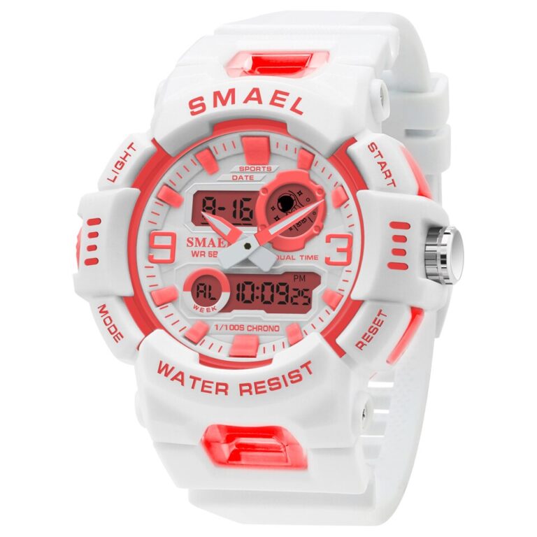 Relógio feminino Quartzo SMAEL Relógios esportivos 50M Relógios de pulso à prova d'água Dual Time Moda Relógio branco 8083 Relógios femininos Digital - Image 7
