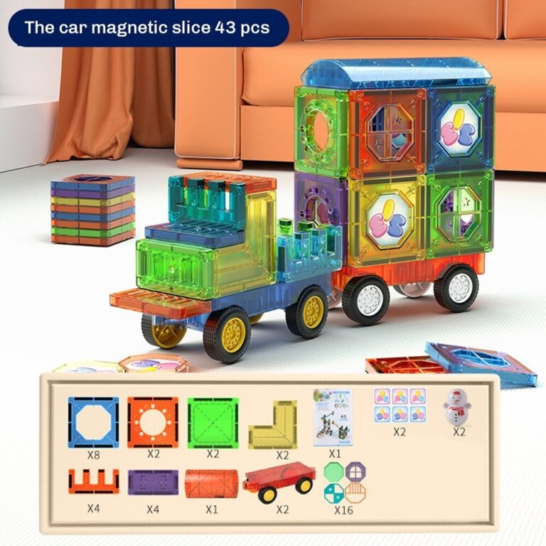 43/55/56PCS Ladrilhos magnéticos de construção Blocos de construção 3D Conjunto de construção Blocos magnéticos de execução em mármore para brinquedos infantis de aprendizagem precoce - Image 3