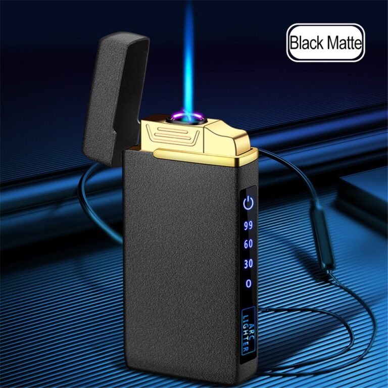 3 em 1 Jato Isqueiro de Metal à Prova de Vento Sem Chamas Isqueiro Elétrico Exibição de Energia Carregamento USB Plasma Gás Butano Isqueiro com Lanterna - Image 7