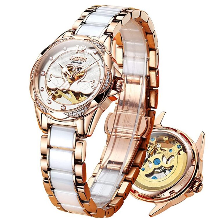 Relógio feminino mecânico de luxo Love Swan Design esqueleto elegante pulseira de cerâmica à prova d'água relógio de pulso feminino relógio de vestido para meninas