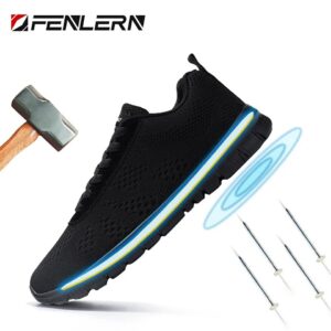 FENLERN Sapatos de Segurança Indestrutíveis Homens Sapatos de Aço Resistentes ao Deslizamento Tênis Femininos Leves Respiráveis Sapatos de Trabalho Masculinos