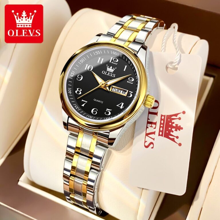 OLEVS 5567 Relógio de quartzo com mostrador preto para mulheres, relógios de aço inoxidável à prova d'água, marca de luxo, moda, vestido feminino, relógio de pulso - Image 2