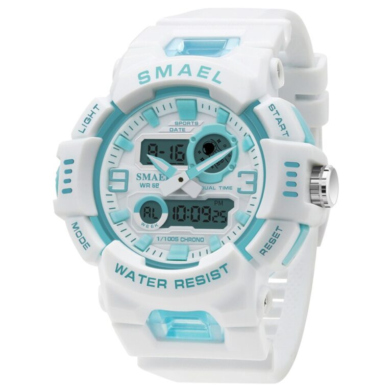Relógio feminino Quartzo SMAEL Relógios esportivos 50M Relógios de pulso à prova d'água Dual Time Moda Relógio branco 8083 Relógios femininos Digital - Image 2