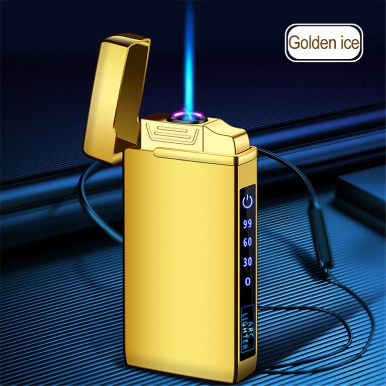 3 em 1 Jato Isqueiro de Metal à Prova de Vento Sem Chamas Isqueiro Elétrico Exibição de Energia Carregamento USB Plasma Gás Butano Isqueiro com Lanterna - Image 12