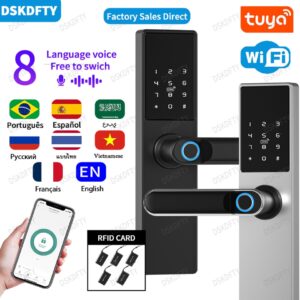 Diosso biométrico eletrônico fechadura da porta digital preto inteligente bloqueio tuya app desbloqueio remoto keyless fechadura da porta impressão digital rh05