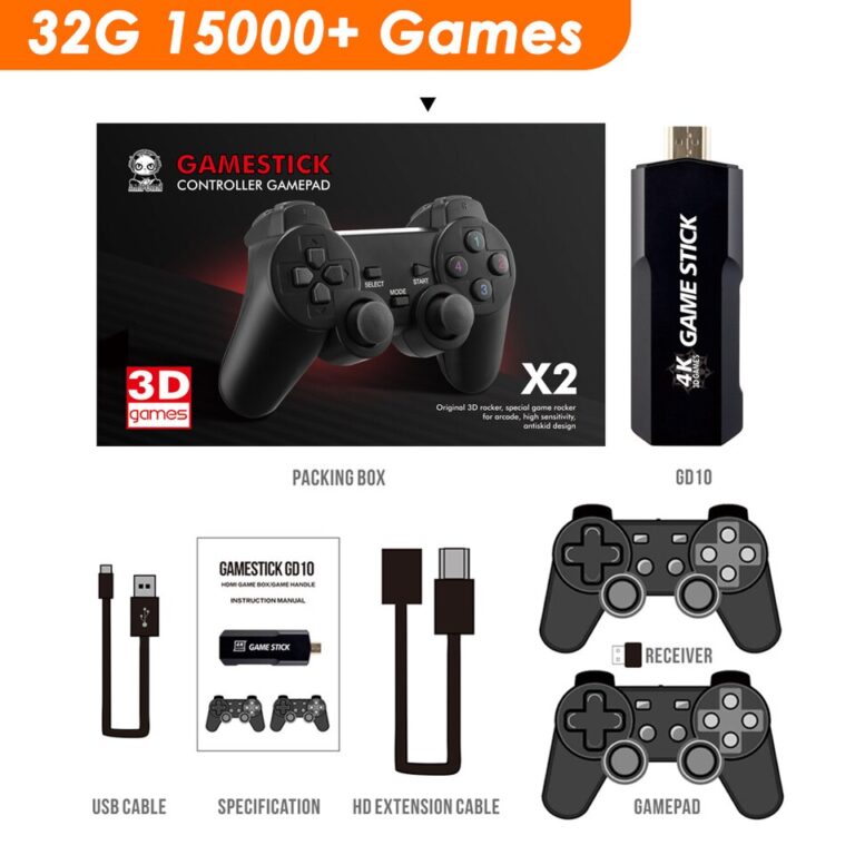 Console de jogos 4/2 gamepad 4K GD10 Game Stick HD Output TV Game Stick 2.4G Dual Handle Console de videogame portátil para simuladores - Image 3