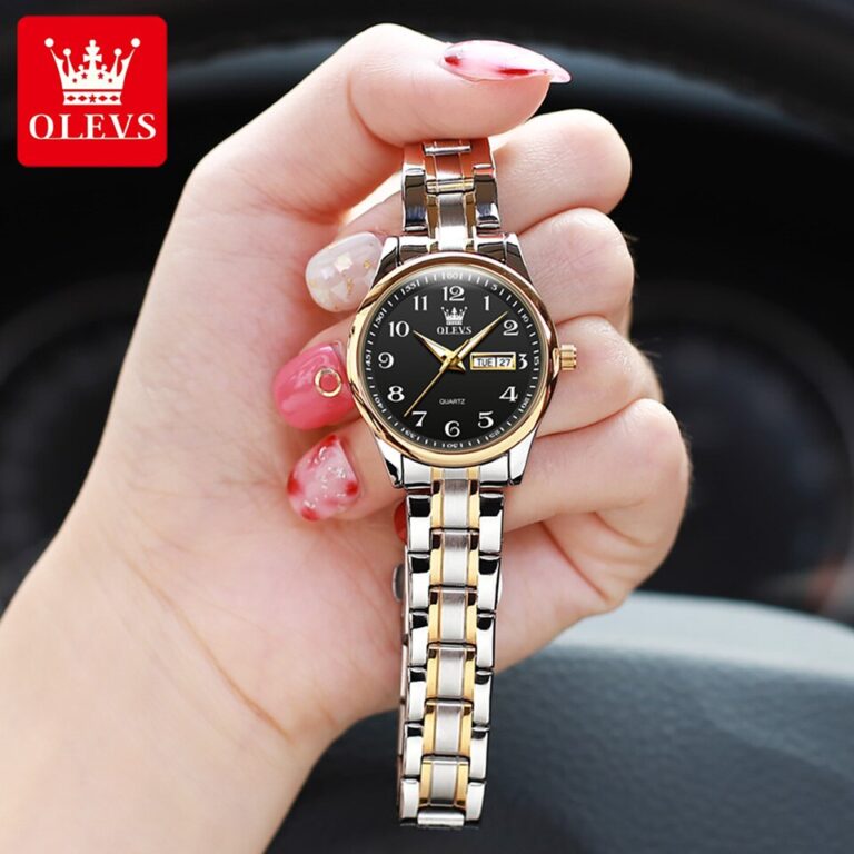 OLEVS 5567 Relógio de quartzo com mostrador preto para mulheres, relógios de aço inoxidável à prova d'água, marca de luxo, moda, vestido feminino, relógio de pulso - Image 8