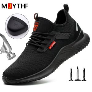 Sapatos de segurança masculinos com biqueira de aço anti-esmagamento sapatos de trabalho masculinos tênis leves à prova de furos sapatos indestrutíveis Dropshipping