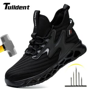 Sapatos de trabalho masculinos respiráveis com biqueira de aço antiesmagamento Botas de trabalho para construção Tênis de trabalho indestrutível Sapatos masculinos
