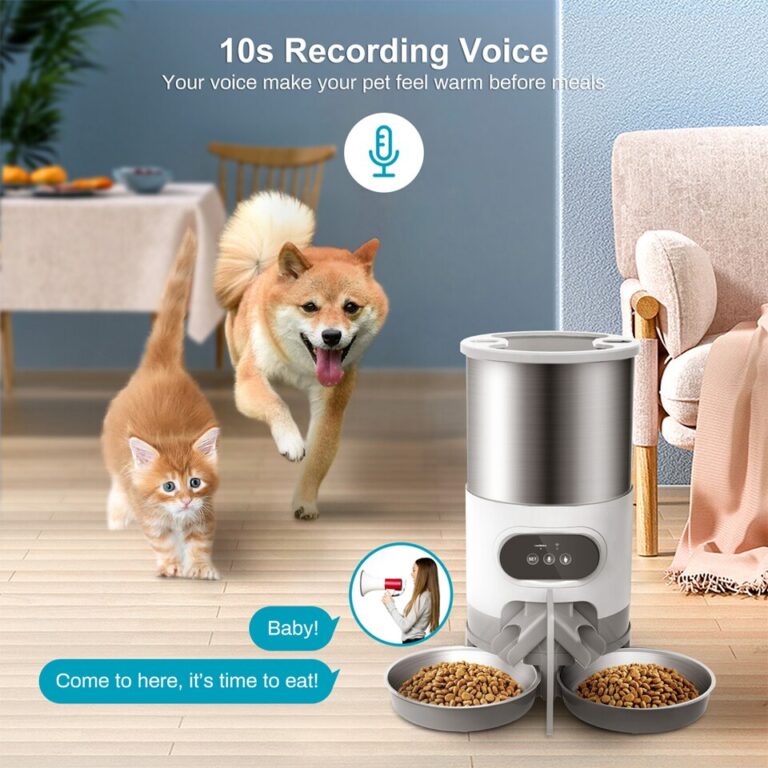 Alimentador inteligente para animais de estimação para cães e gatos Dispensador automático Tigela de aço inoxidável para cães e gatos com tempo de gravação Alimentação - Image 4