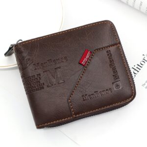Carteira masculina feita de couro, cera, óleo, pele, bolsa para homens, carteiras masculinas, curtas, porta-cartões, com zíper, bolsa de moedas